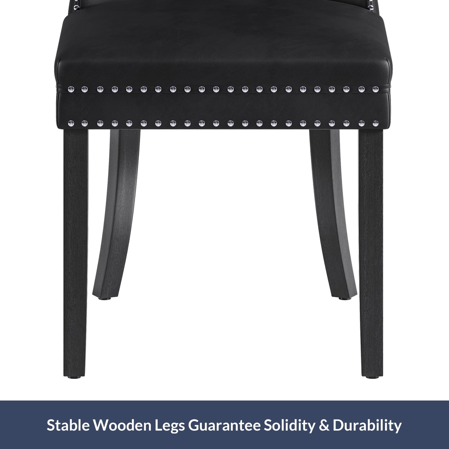 BELLEZE Upholstered Dining Chairs Set of 2, Faux Leather Luxury Dining Room Chairs with Button Back, Nailhead Trim, Pull-ring, Solid Wood Legs for Kitchen, Living Room, Restaurant - Chandler (Black)