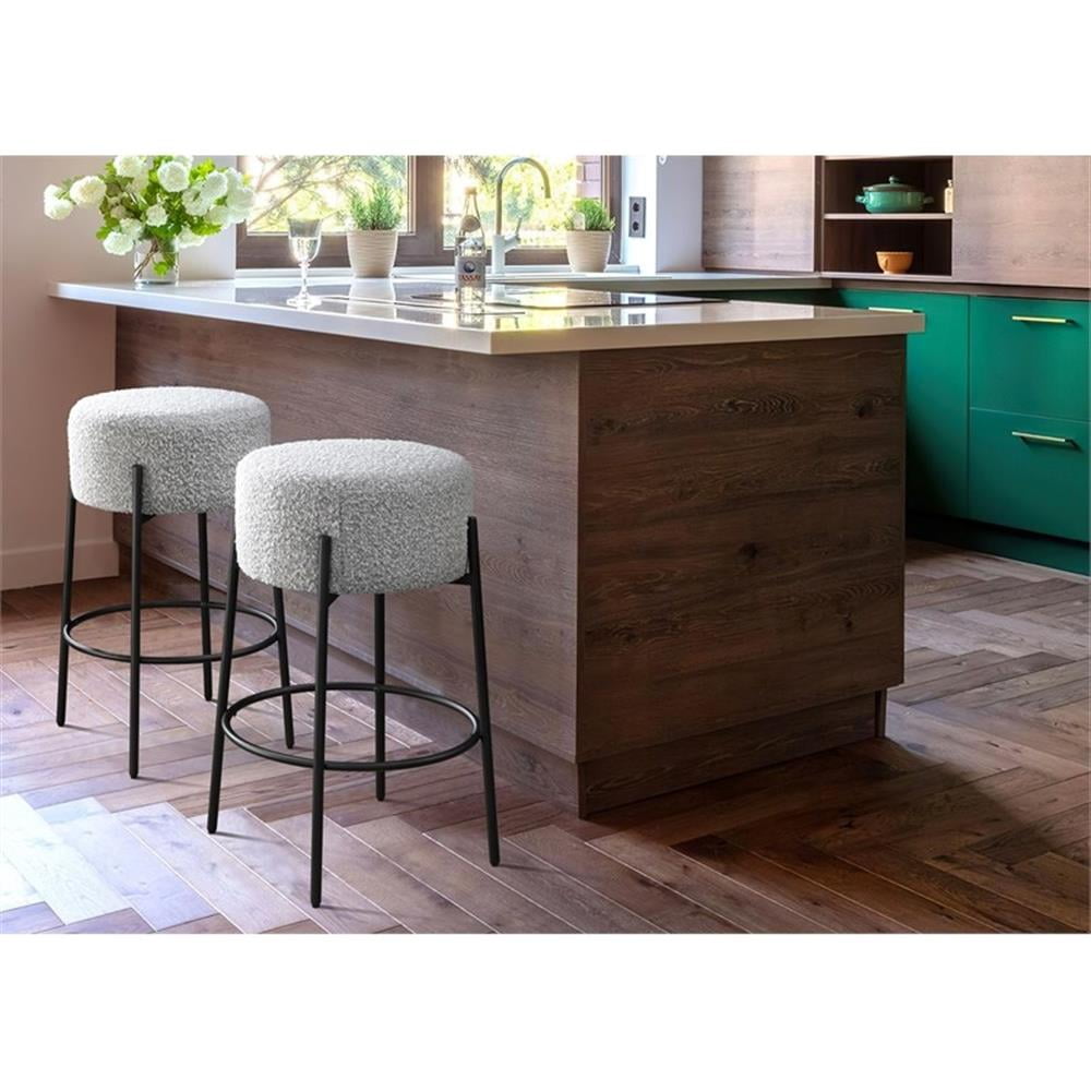29in Barstool Black Steel Legs with Gray Fabric Upholstered Seat (Set of 2)