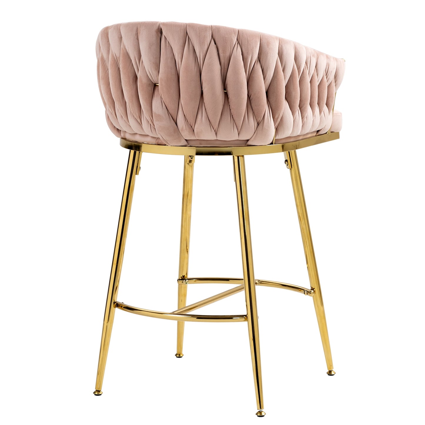 26in Counter height bar stools velvet kitchen island counter bar stool with hand- wave back,golden chromed base and footrest
