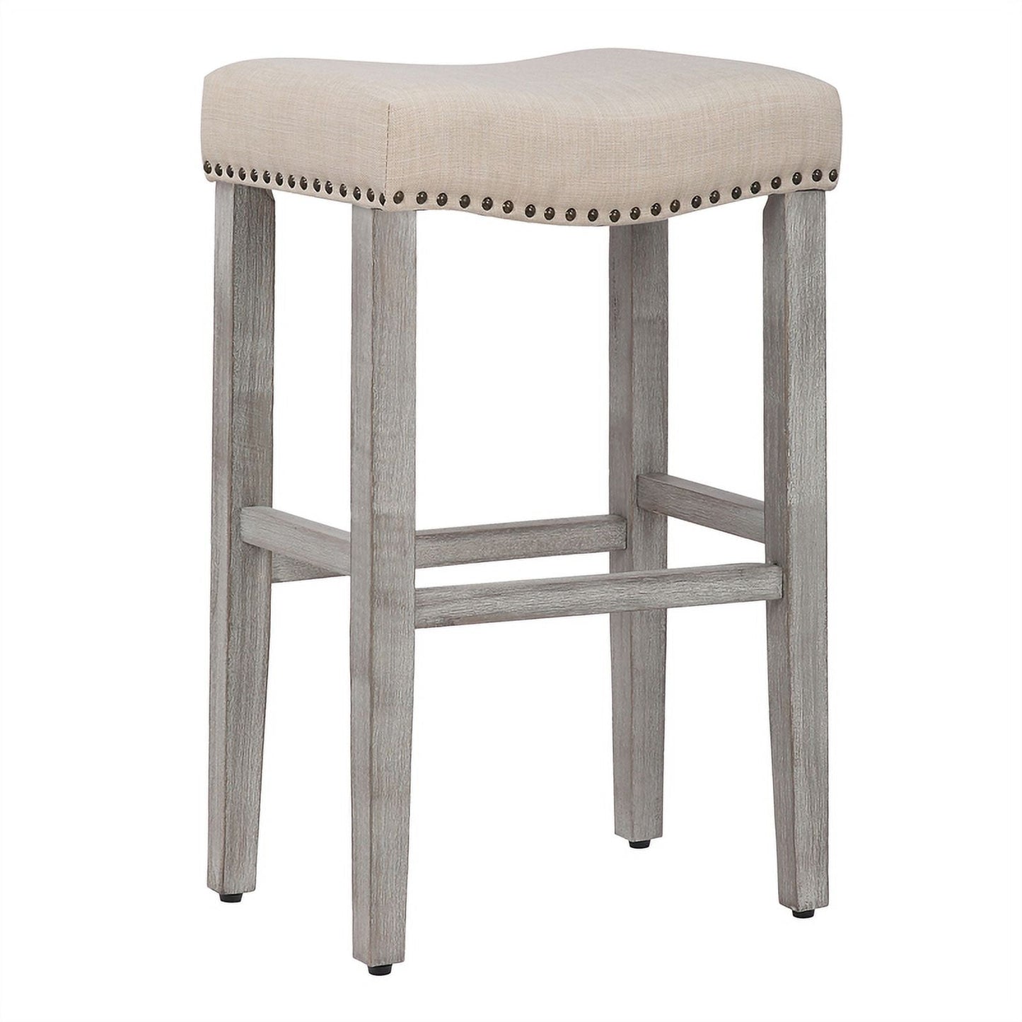 29in Upholstered Saddle Seat Bar Stool (Set of 2) in Beige