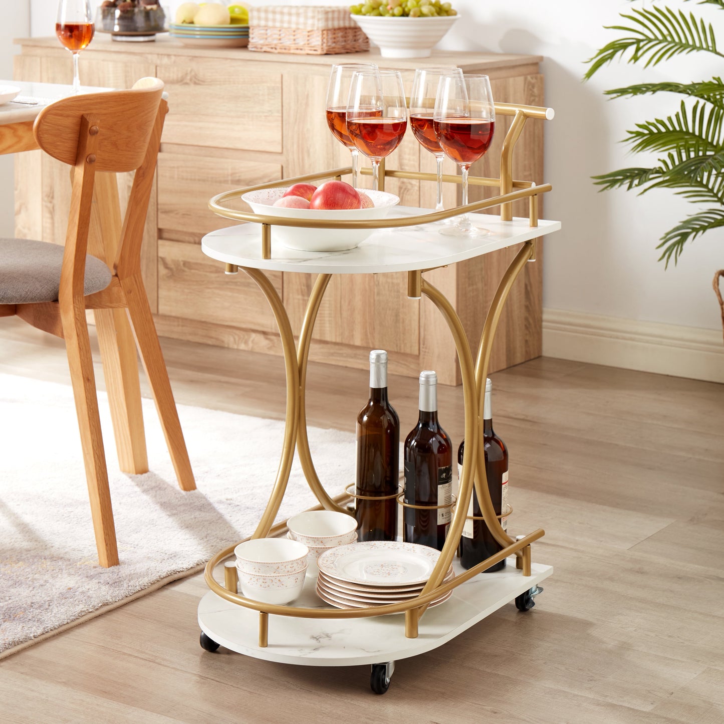 2-Tier Industrial Bar Cart with Wine Rack - Enterta Style
