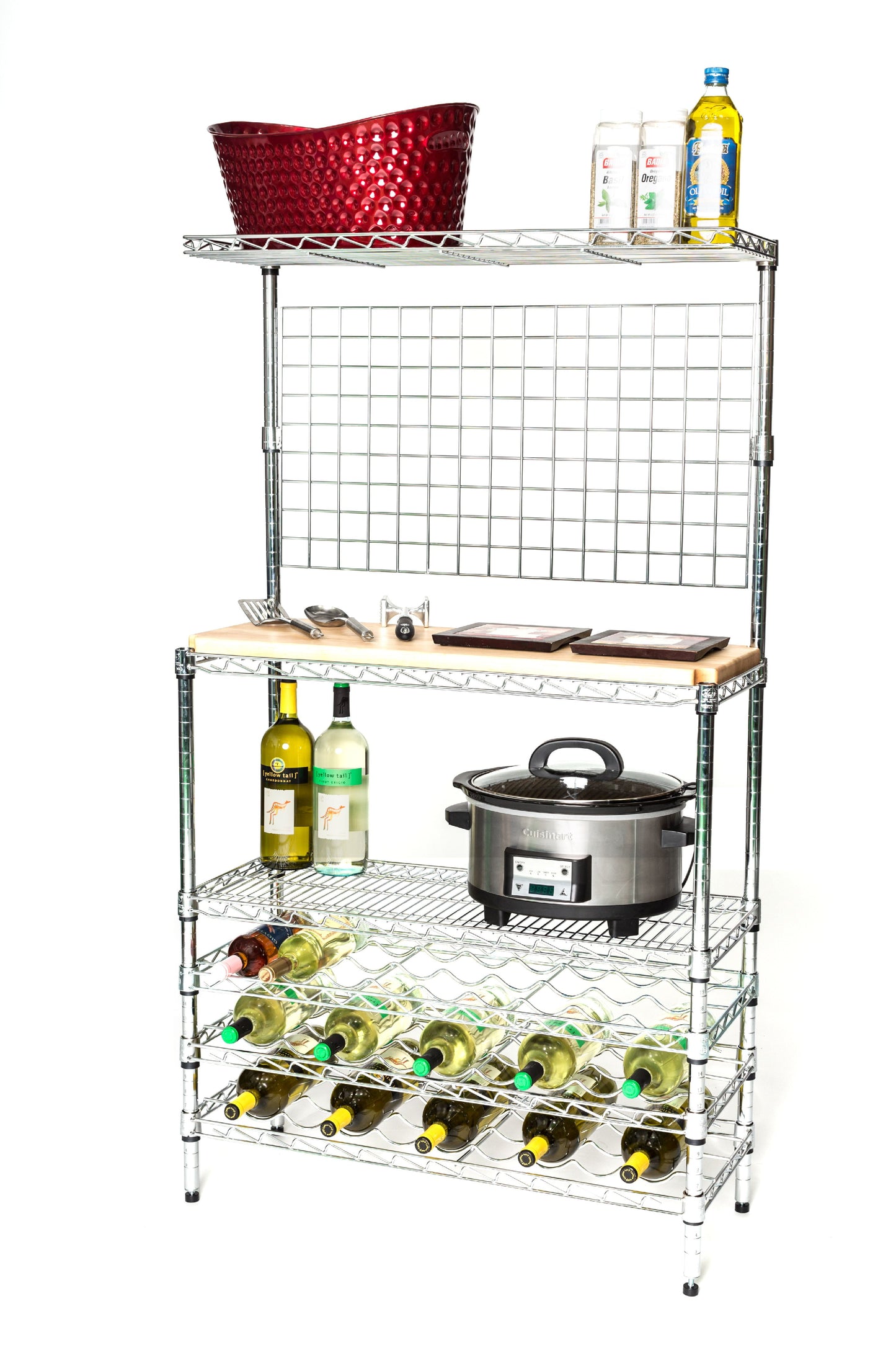 14in Deep x 48in Wide x 74in High Deluxe Chrome Bakers Rack with Wine Storage