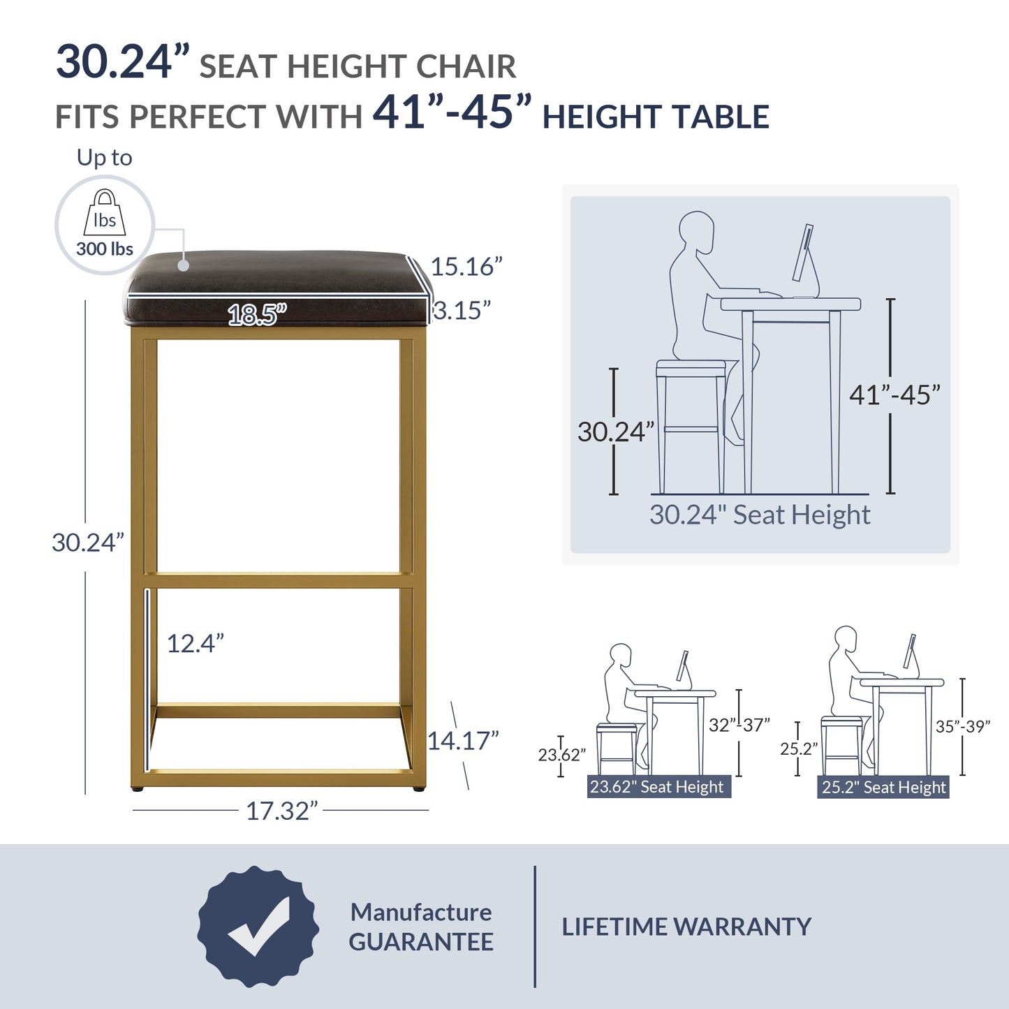 BELLEZE 30in Bar Height Bar Stools Set of 2, PU Leather Backless Barstools, Modern Upholstered Kitchen Stools with Metal Base Kitchen Island Chairs for Bar Pub Bistro, Grey & Gold
