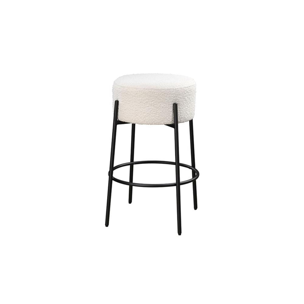 29in Barstool Black Steel Legs with White Fabric Upholstered Seat (Set of 2)