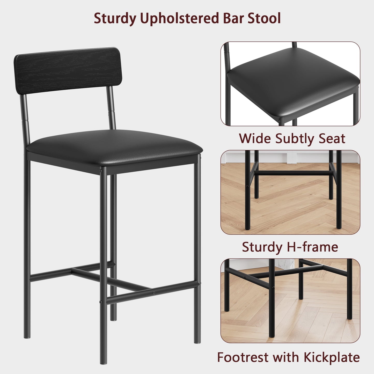 2 Piece Chair Set,PU UpholStered,Comfortable And Soft,Modern Counter Normal Chairs for Kitchen Breakfast Nook Living Room Small Space Black