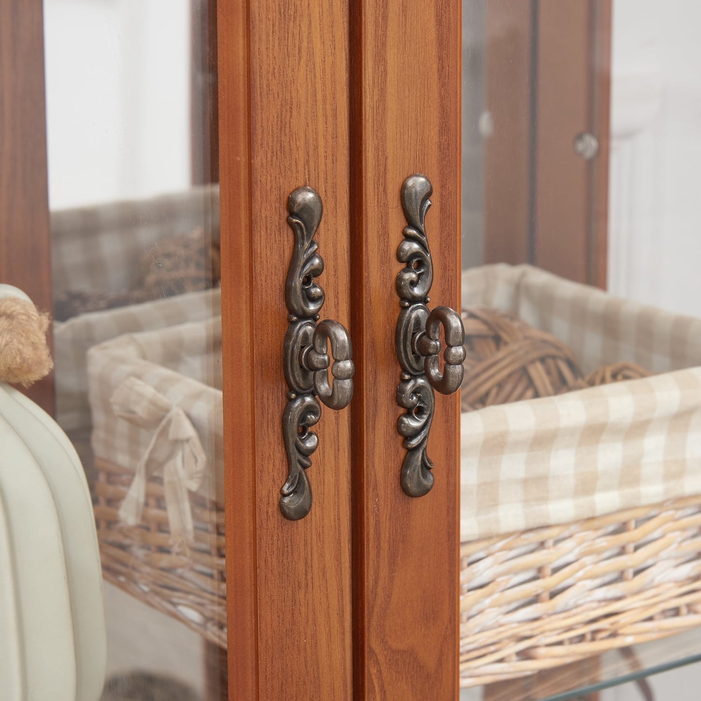 HD JUNTUNKOR 2 Doors Curio Cabinet with Tempered Glass Doors, Lighted Display Cabinet for Home, Office, Dark Oak