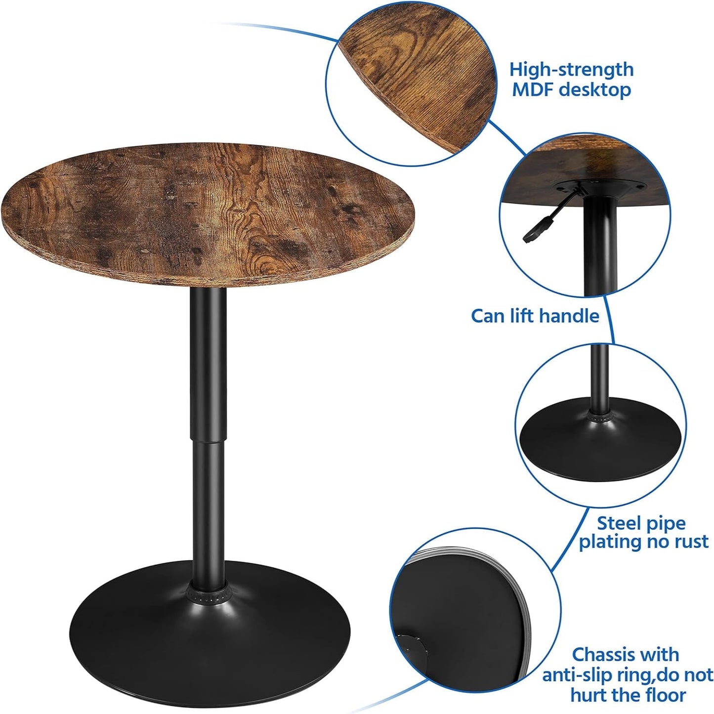 2pcs Home Height Adjustable Pub Round with Swivel Counter Height Bistro Full Black