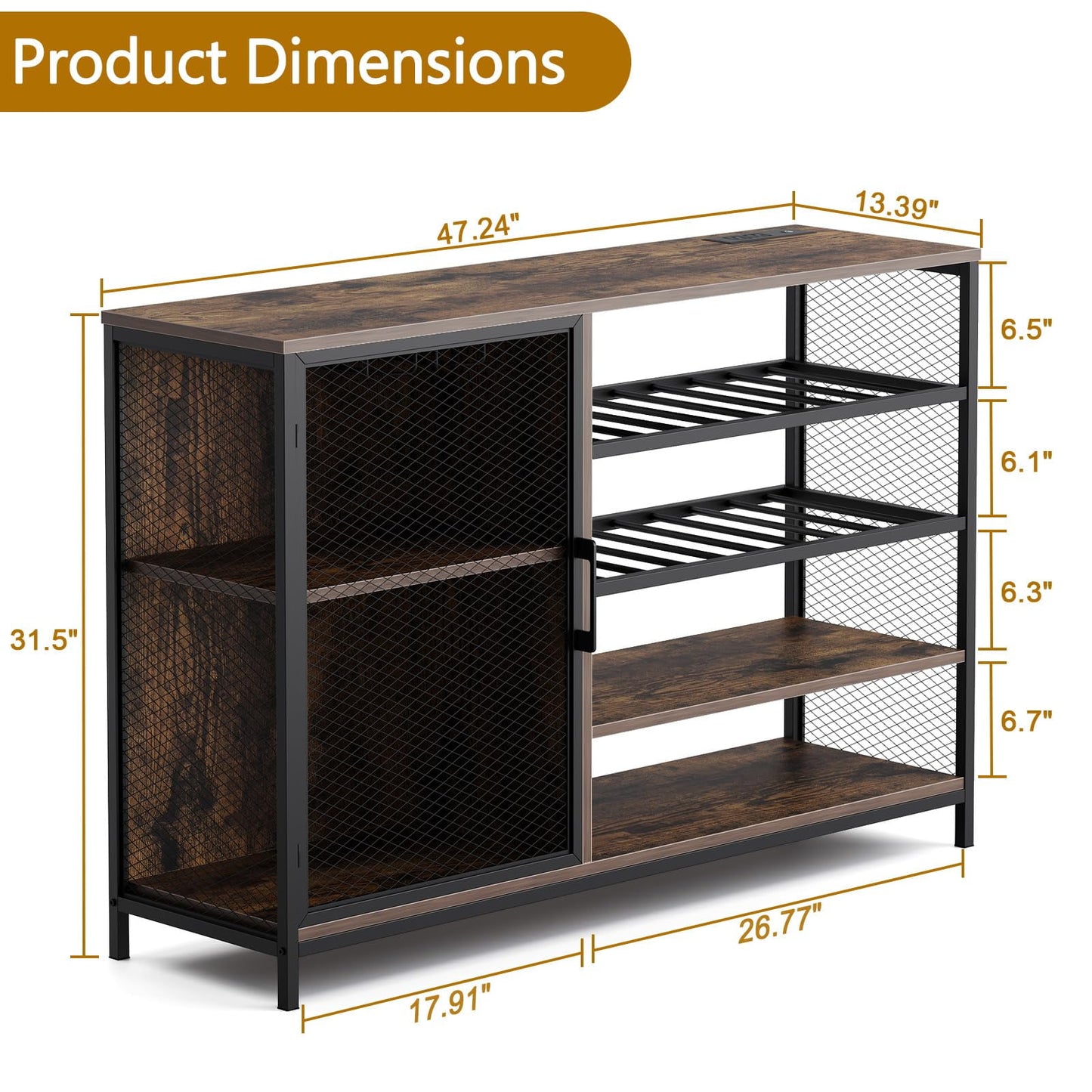 2024 New Bar Cabinet Wine Cabinet with Power Outlets, Liquor Cabinet with RGB Led Lights and Glass Holder, Storage Buffet Cabinet Coffee Bar Cabinet for Liquor, for Living Room