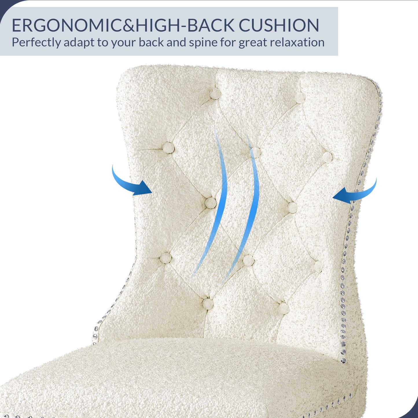 BELLEZE Upholstered Dining Chairs Set of 2, Teddy Fleece Luxury Dining Room Chairs with Button Back, Nailhead Trim, Pull-ring, Solid Wood Legs for Kitchen, Living Room, Restaurant - Chandler (White)