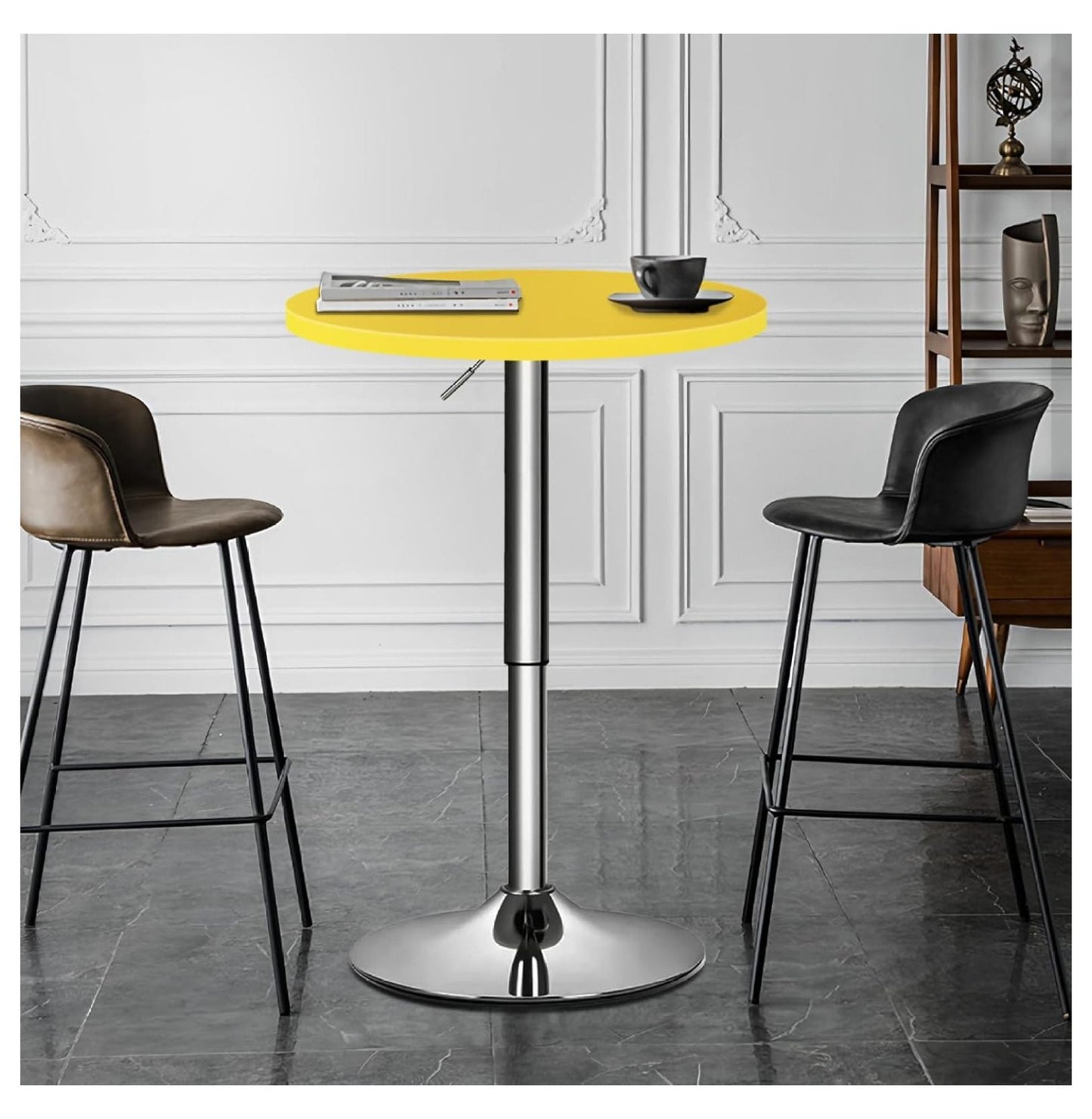 23.5in Round Adjustable Height Wood Bar Pub Table Adjustable Range 27.5in -36in Living Room Dining Room Bar Cocktail Table (Yellow)
