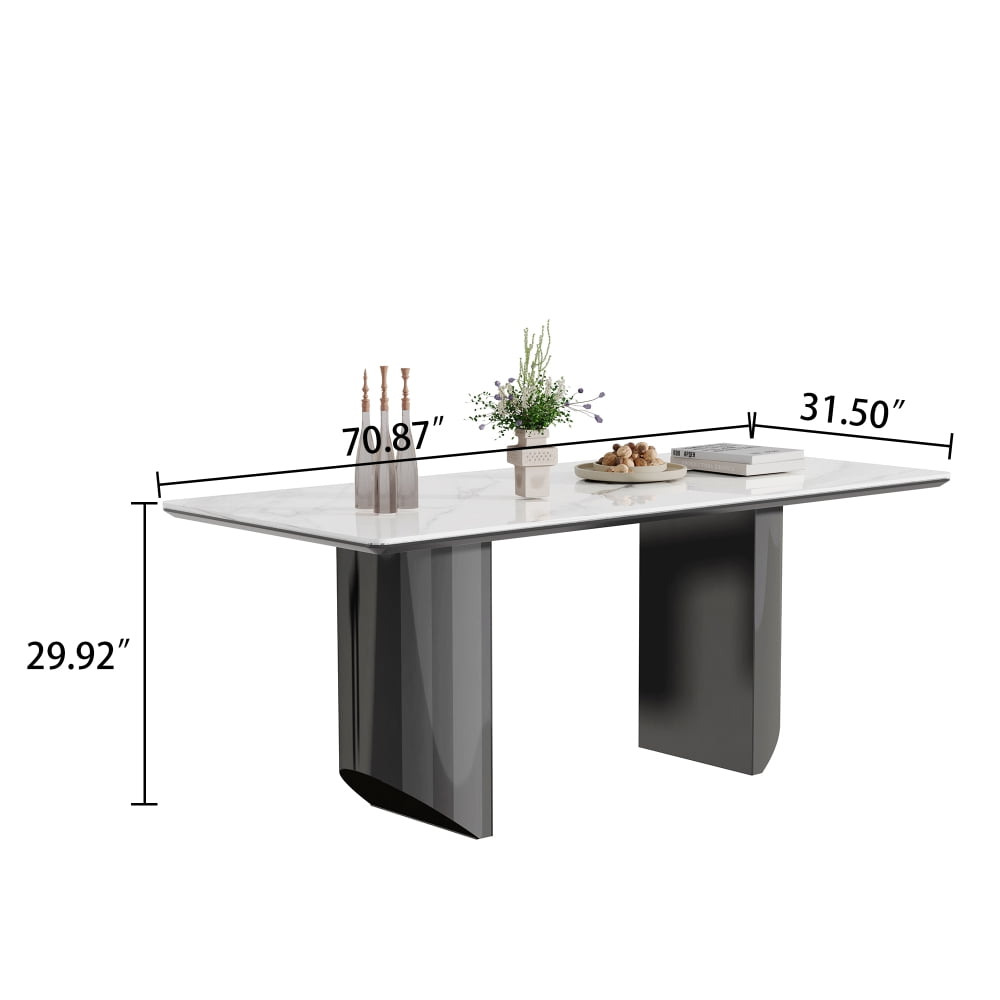 0.47in Thick Sintered Stone Composite Tempered Glass Top Dining Table with Stainless Steel Base