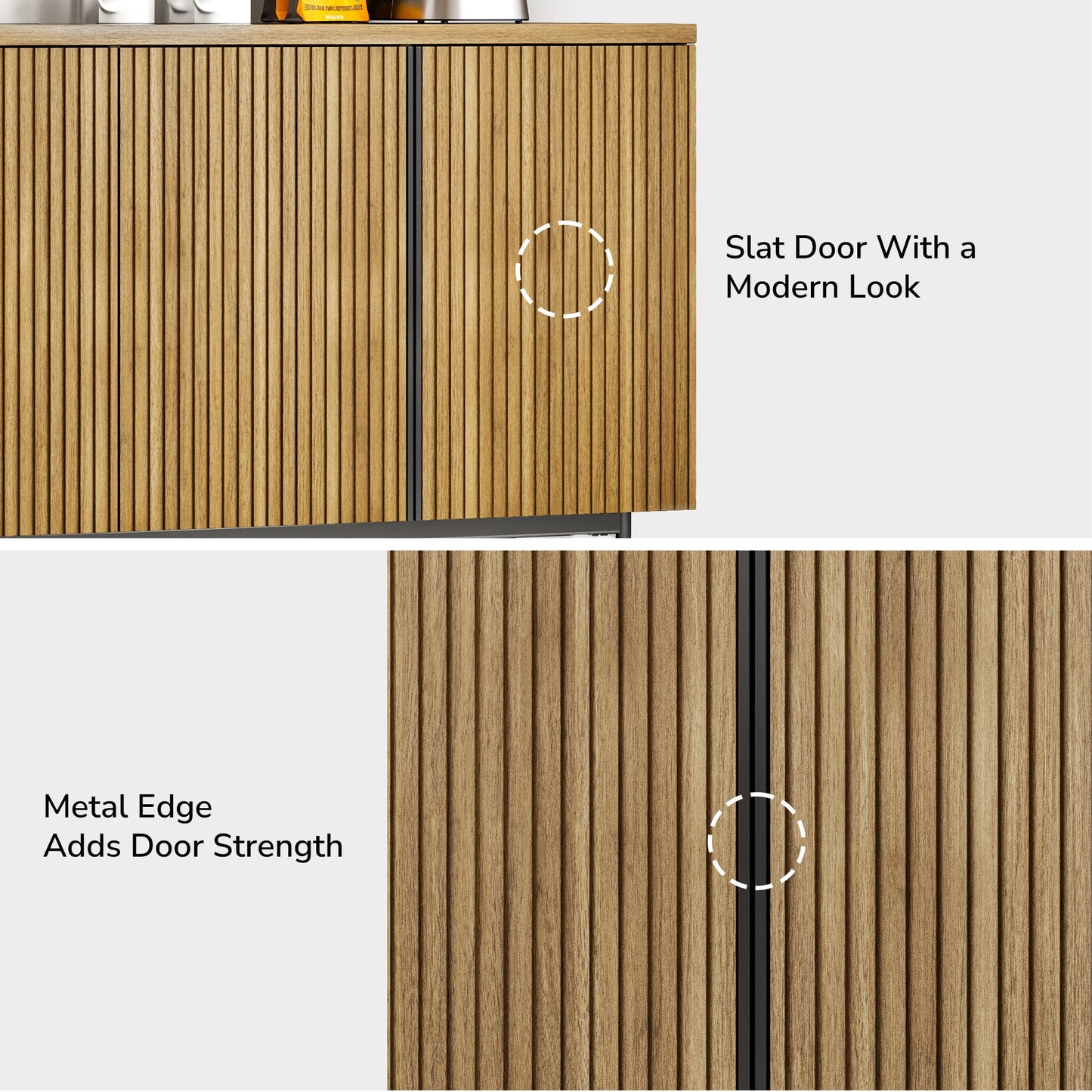 BELLEZE Sideboard Buffet Cabinet, 63in Storage Cabinet with 4 Doors and Adjustable Shelves, Sideboard Cabinet for Dinning Room, Kitchen & Living Room - Colemen (Camel)