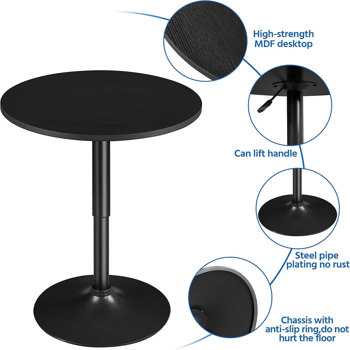 2pcs Home Height Adjustable Pub Round with Swivel Counter Height Bistro Full Black