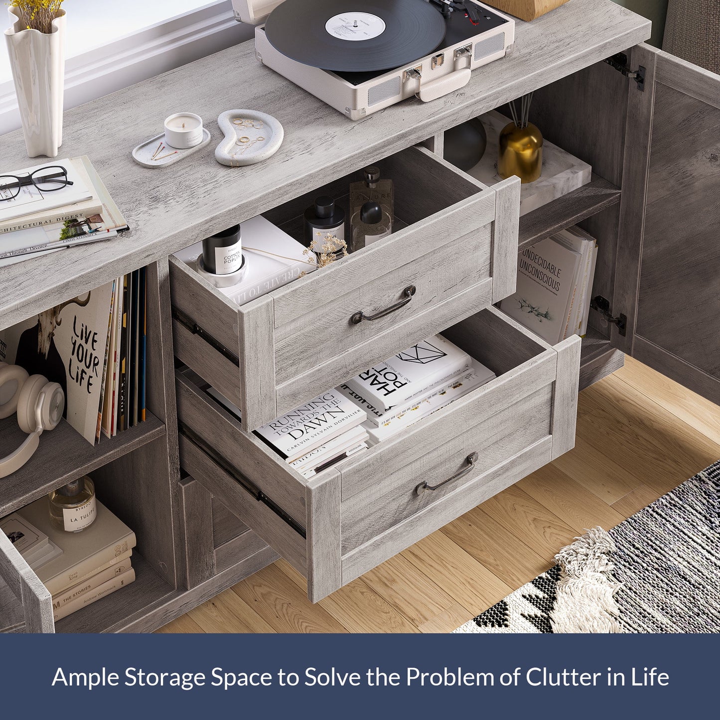 BELLEZE Modern Farmhouse Sideboard for Dining Room & Living Room, Storage Cabinet, Holds Up to 70lbs, Hilo (Espresso)