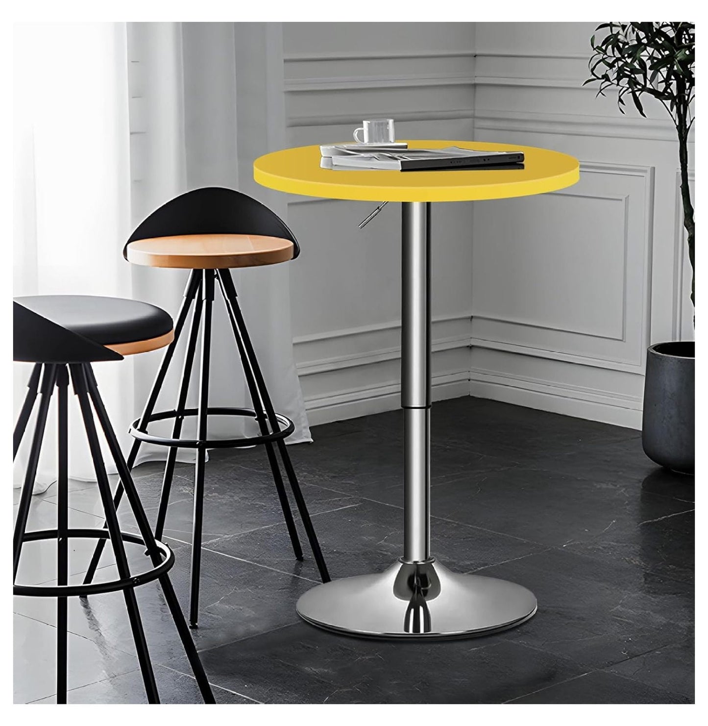 23.5in Round Adjustable Height Wood Bar Pub Table Adjustable Range 27.5in -36in Living Room Dining Room Bar Cocktail Table (Yellow)