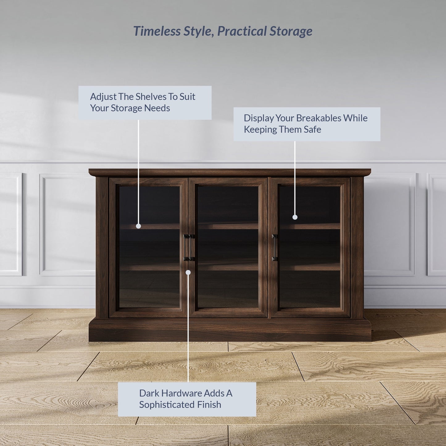 BELLEZE Modern Farmhouse Wood Sideboard Buffet - Liam (Dark Walnut)