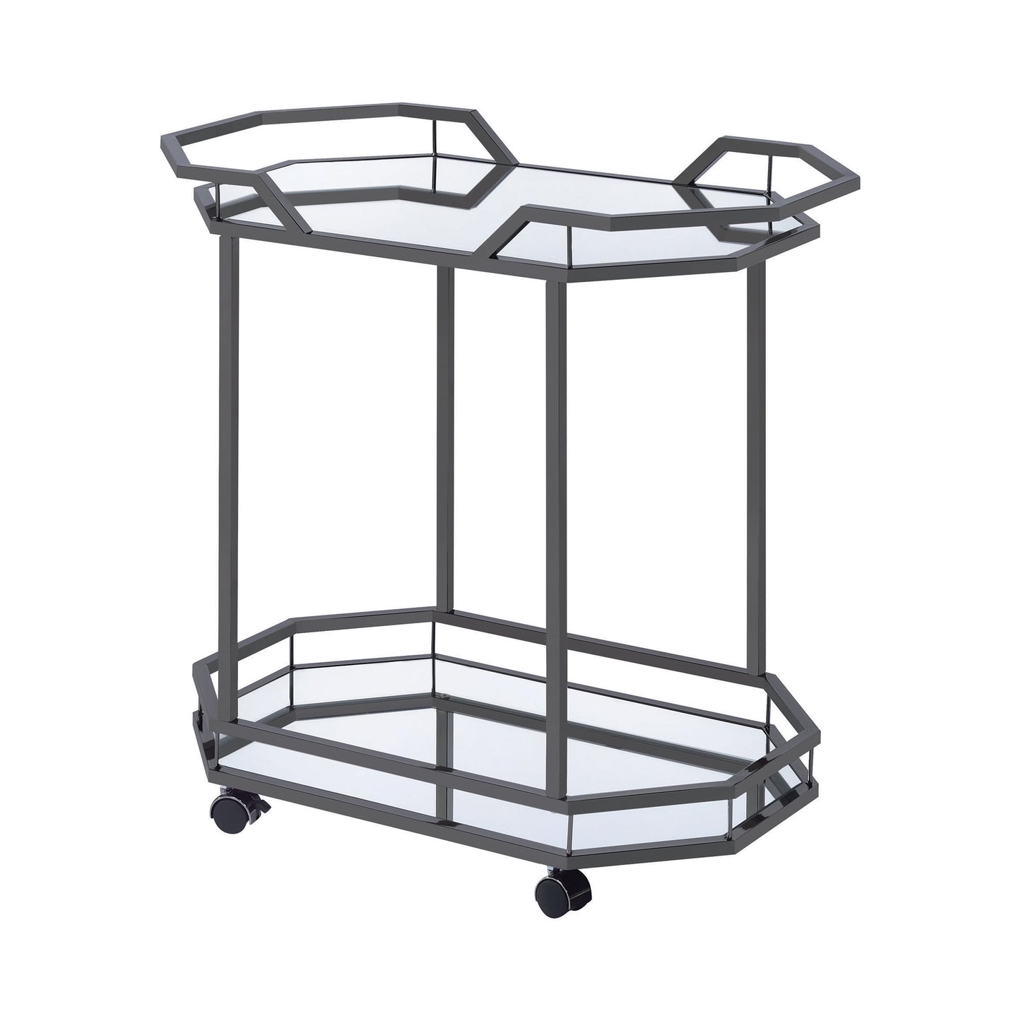 2-Tier Mirrored Serving Cart Black Nickel
