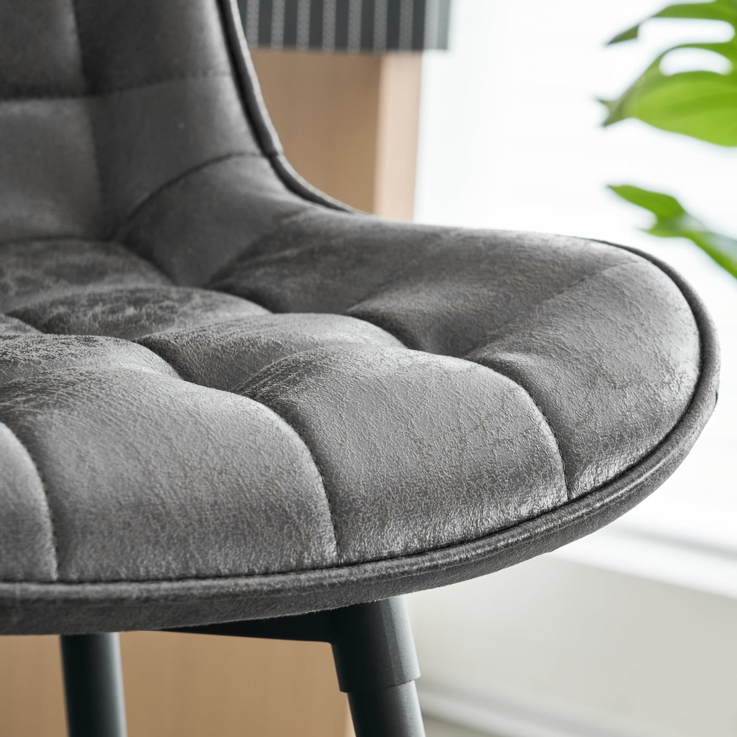 26in Bar Stools Set of 2, 360?? Swivel Counter Bar Stool with Back, Mid-Century Modern, Suede Fabric Barstool Chair for Kitchen Island, Bar Counter,Black Gray