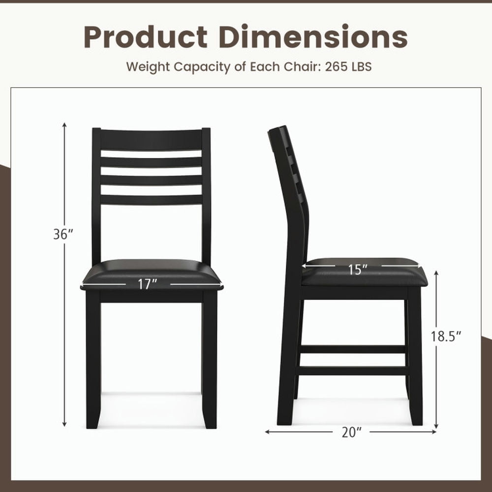 Resenkos Dining Chairs, Kitchen Chairs Trattoria Chairs,Wooden Dining Chair Set of 2 with Rubber Wood Frame and Padded Cushion-Black