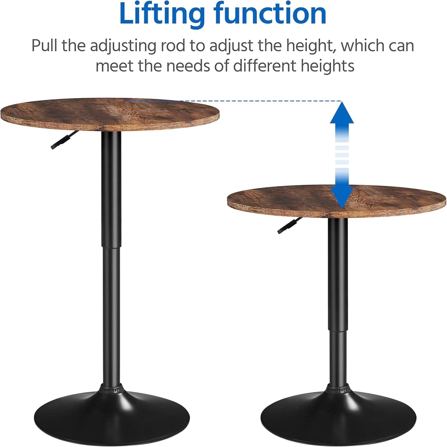 2pcs Home Height Adjustable Pub Round with Swivel Counter Height Bistro Full Black