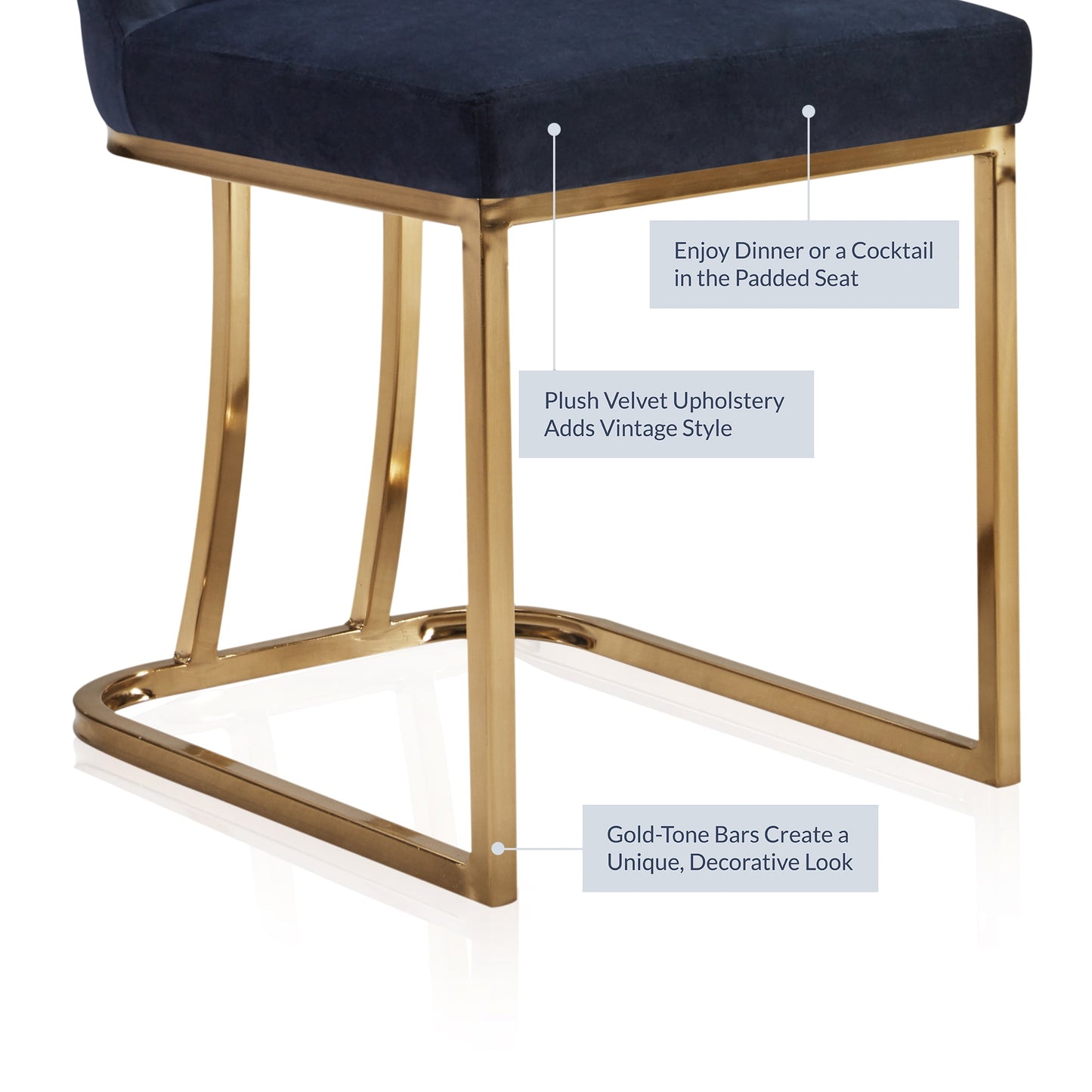 BELLEZE 19 Inch Upholstered Dining Chairs Set of 2, Velvet Kitchen Chairs Armless Dining Chairs with Gold Metal Frame, Modern Dining Chairs for Home and Restaurant - Hutton (Black)