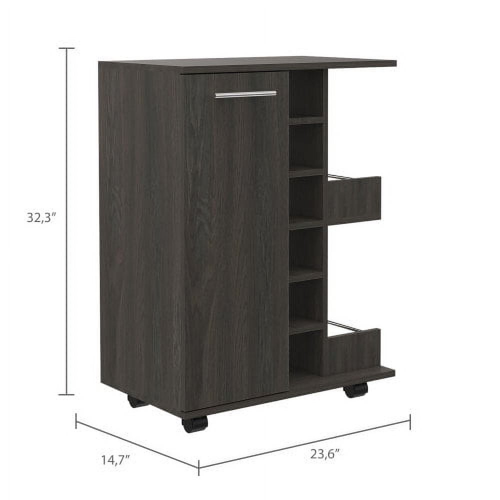 2-Shelf 6-Bottle Bar Cart with Division Carbon Espresso