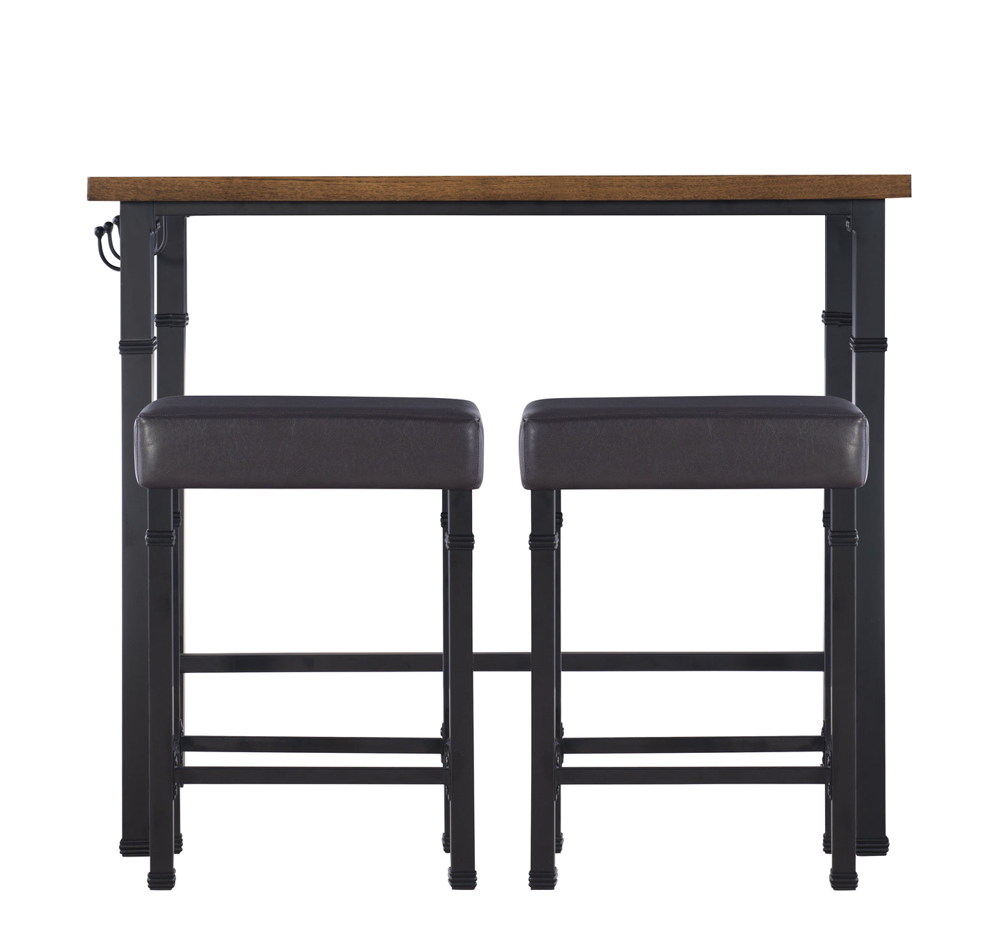 Linon Austin 3 Piece Pub Set Wood Table Top Padded Stools Metal Legs in Black