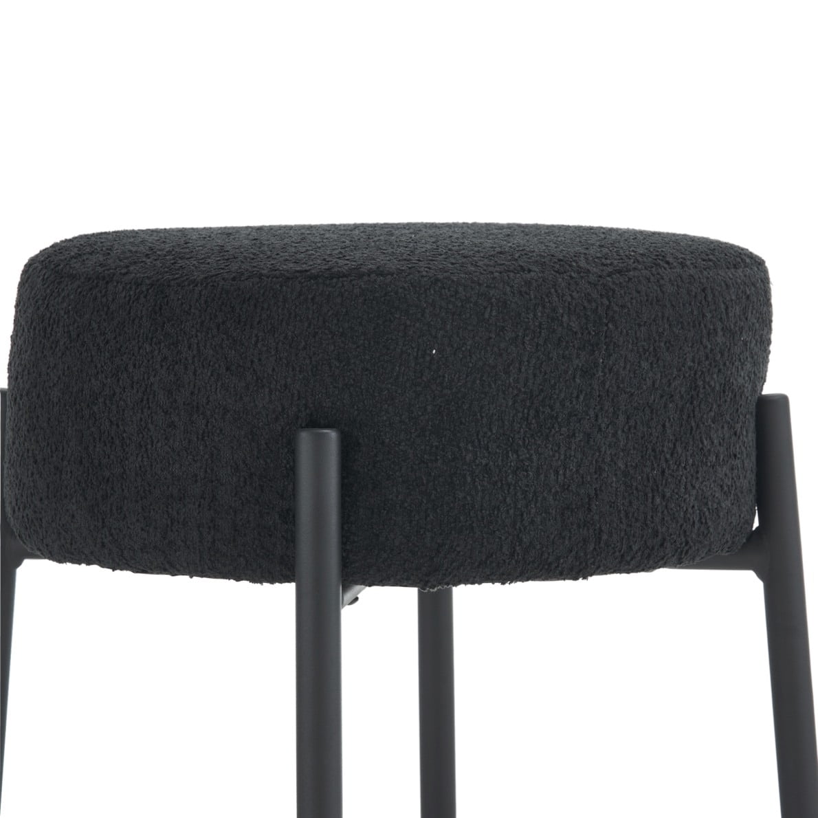 24in Round Bar Stools Set of 2,Counter Height Stools with Teddy Fabric Upholstered,Backless Kitchen Island Stools,Backless Dining Seat with Metal Base, Black