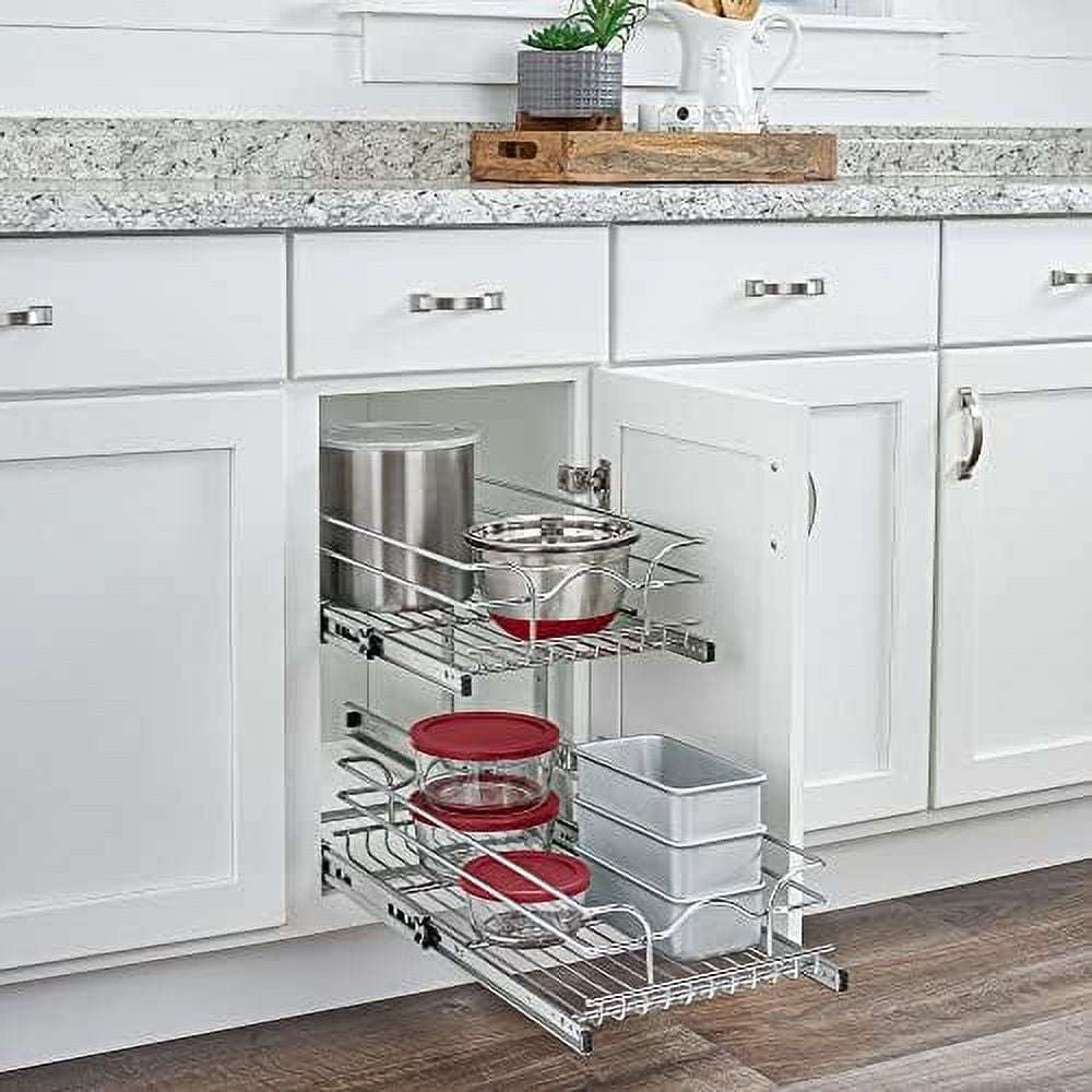 2-Tier Kitchen Cabinet Pull Out and Drawer Organizer Slide Out Pantry Basket in Multiple Sizes 9 x 22 In 5WB2-0922CR-1