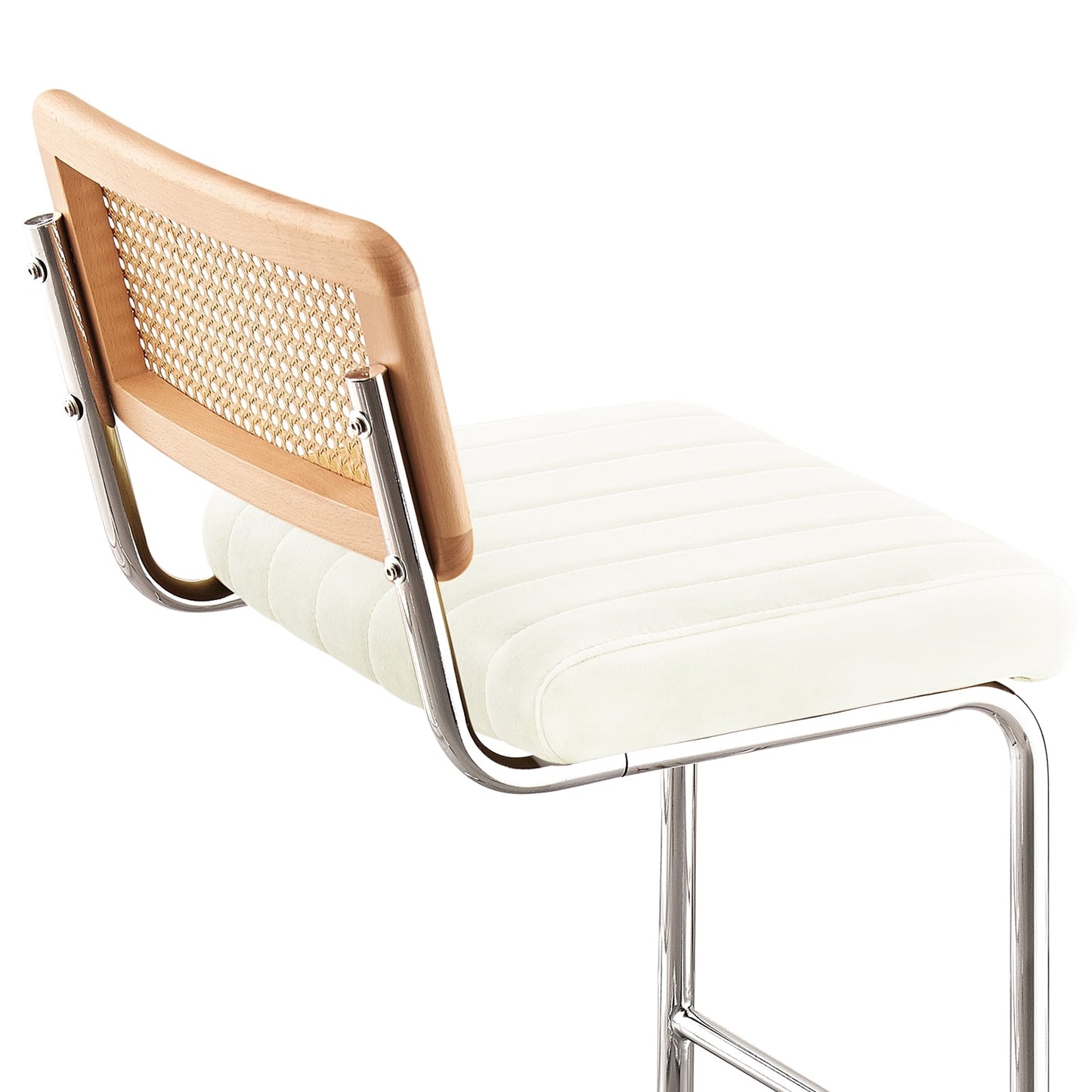 26in Rattan Bar Stools, Set of 2, Rattan Counter Height Velvet Armless Bar Stools with Cane Back for Home Office Kitchen Island