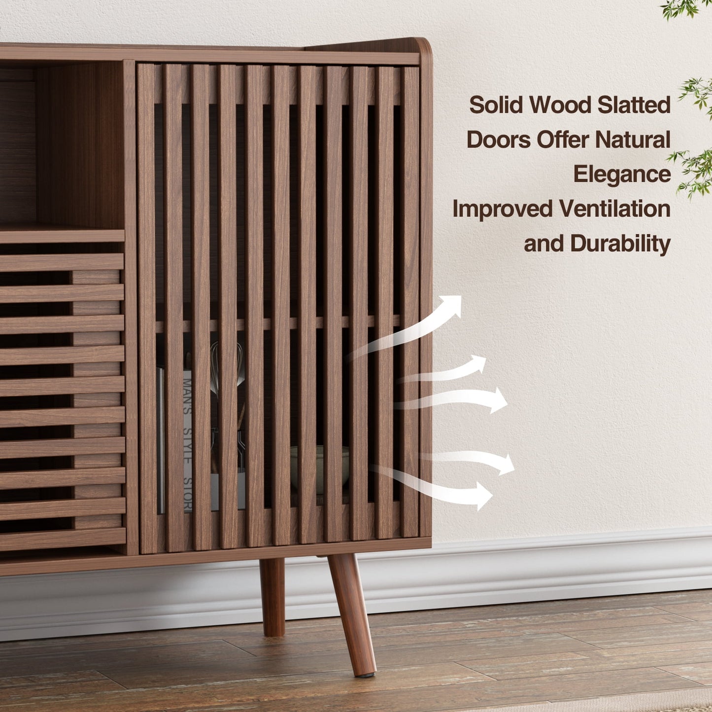 Veanerwood 31.5in Buffet Cabinet with Storage, Walnut